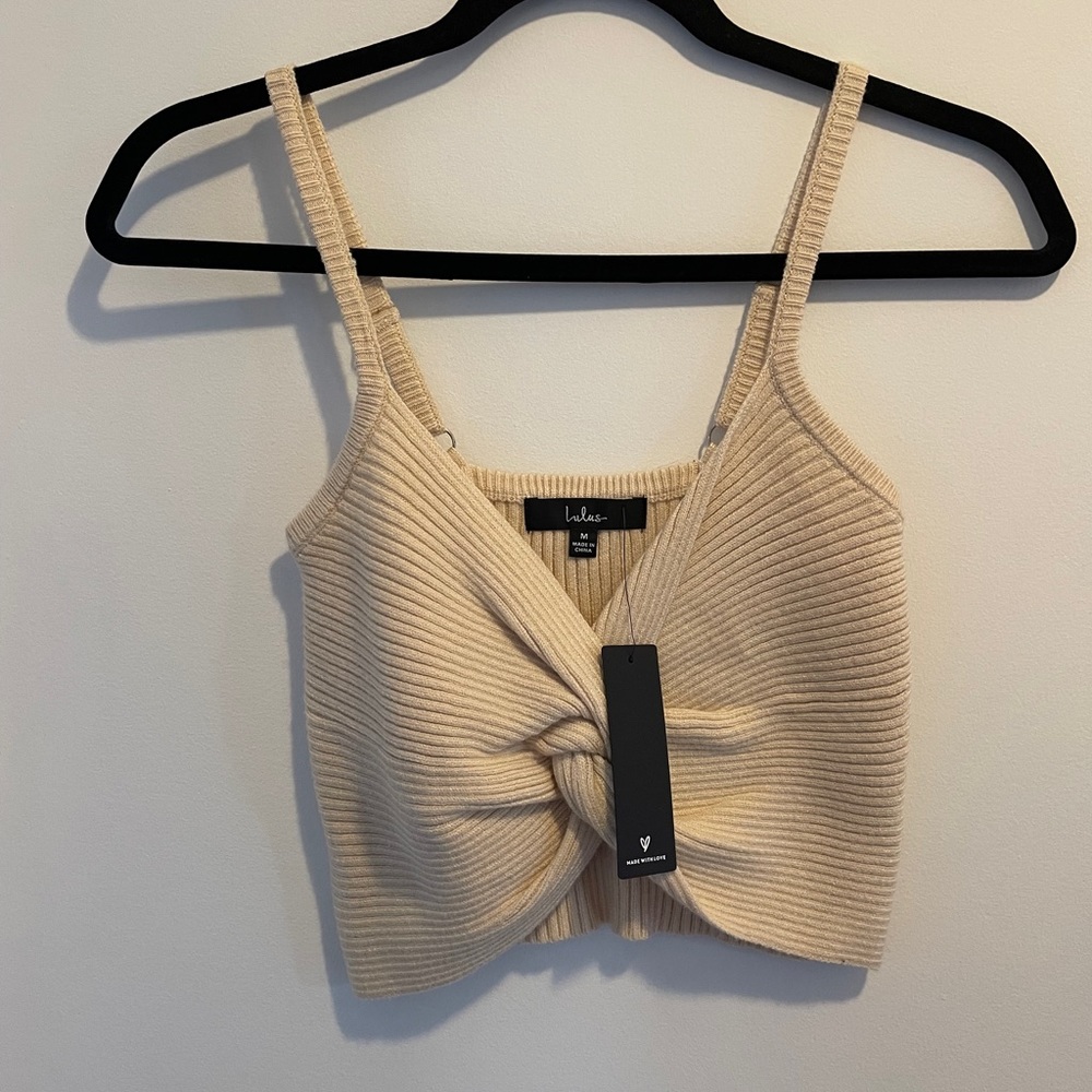 NWT Lulus Beige Knot Front Cropped Knit Tank Top - Picture 3 of 4